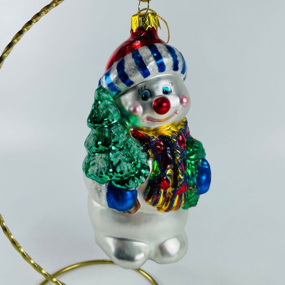 Unbranded Other - Glass Snowman Christmas Ornament with Tree Wreath Large Hand Painted Holiday